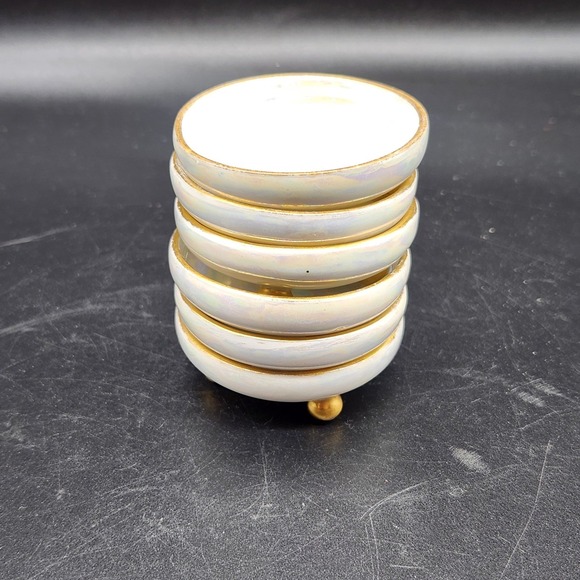 Royal Bavaria Set of 6 2" Salt Cellers Iridescent Pearlescent Gold Trim Ceramic - Picture 8 of 8